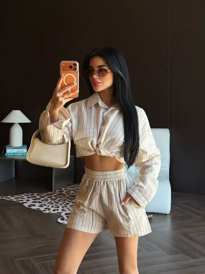 Cream Shorts Set