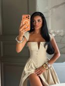 Beige Button Detail Mini Dres