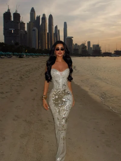 Beige Sequin Strapless Dress