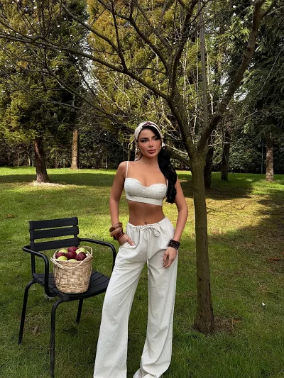 Cream Strappy Bustier and Pants Set