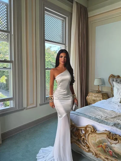 Off-White Satin Midi Dress