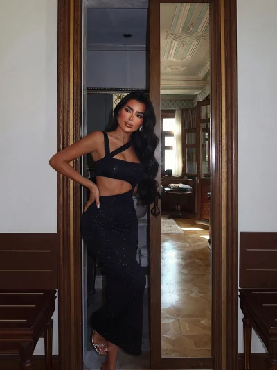 Black Glitter Strappy Dress